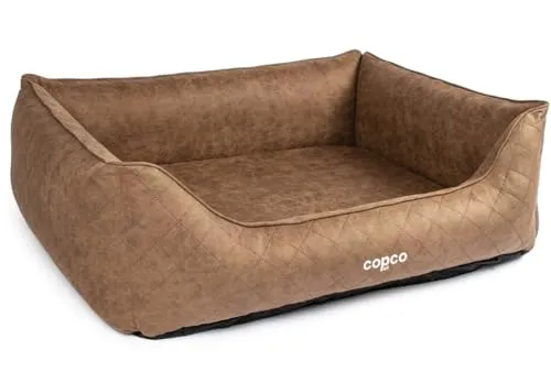 CopcoPet Hundebett Hugo Orthopädisch Velourlederoptik Braun L/XL 100 x 80 cm – Visco-Hundematratze mit abziehbarem Bezug – rutschfest, pflegeleicht – Für mittelgroße Hunde, gelenkschonend, formstabil