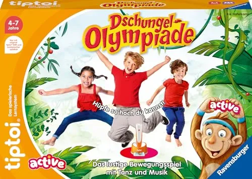 Ravensburger tiptoi® Active Spiel 00129, Dschungel-Olympiade, Bewegungsspiel ab 4 Jahre für 1-6 Spieler