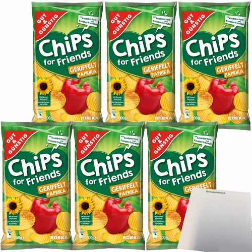 Gut&Günstig Paprika-Chips for Friends geriffelt Kartoffelchips 6x200g Pack usy