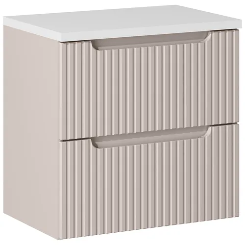 Badezimmer Waschtischunterschrank 60 cm Waschbeckenschrank kaschmir beige weiß