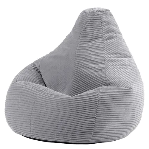 Icon Dalton Sitzsack Cord, Grau - Bequemer Gaming Sitzsack für Erwachsene - Sitzsäcke: Hochwertiger Sitzsack mit hoher Rückenlehne und weichem Cordmaterial, ideal für entspanntes Gaming und Relaxen in jedem Raum.