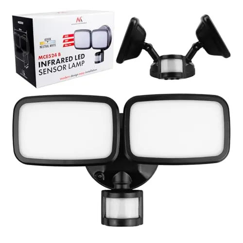 LED Doppel Lampe mit PIR Bewegungsmelder 20W Schwarz