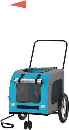 Fahrradanhänger für Hunde – Transport – Sichere Beförderung – Robuster Eisenrahmen – Max. 45 kg – Blau-Grau
