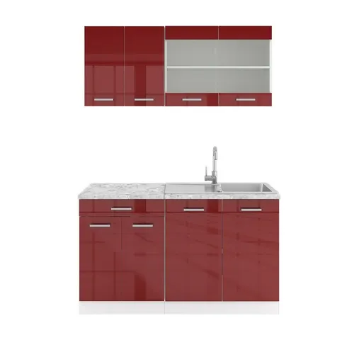 Vicco Küchenzeile R-Line, Bordeaux Hochglanz/Weiß, 140 cm - Küchenzeilen für kleine Räume, modular erweiterbar und ergonomisch höhenverstellbar für optimalen Komfort beim Kochen.
