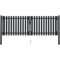 vidaXL Doppelflügel Zauntor Stahl 306x125 cm Anthrazit - Gartenzäune – Robustes Doppelflügel-Zauntor aus pulverbeschichtetem Stahl, bietet Sicherheit mit Schloss und Griff, ideal für stilvolle Eingänge.