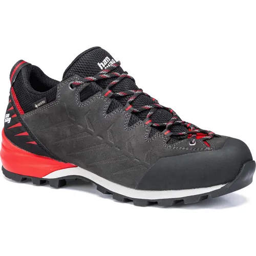 Hanwag Makra Pro Low GTX Asphalt/Red (9,5 (44)) - Wanderschuhe für anspruchsvolles Terrain mit GORE-TEX Membran für Wasserdichtigkeit und exklusiver Vibram Laufsohle für exzellenten Grip.
