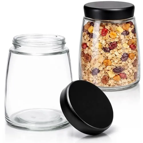 com-four® 2x Vorratsglas mit Deckel - Aufbewahrungsglas für Kaffee, Tee, Müsli und Gebäck - Vorratsdose aus Glas mit 1000 ml (2 Stück - 1L)