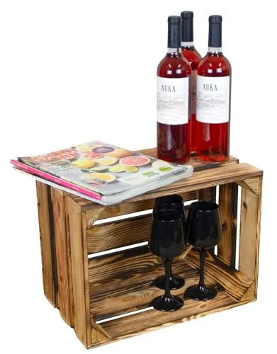 Kistenkolli Altes Land geflammte Holzkiste Bella 40 x 30 x 25cm Holzkiste Apfelkiste Weinkisten Regalkisten Aufbewahrungskiste (1er Set)