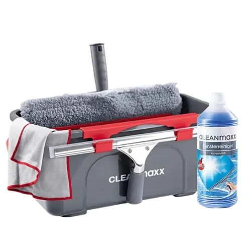 CLEANmaxx Fensterreiniger Set Professional, 13-tlg. | Komplettes Fensterputzer Set für strahlend saubere Fenster - Das CLEANmaxx Fensterreiniger Set Professional bietet alles für müheloses Fensterputzen: inkl. Wischer, Abzieher, Eimer und Reinigungskonzentrat für blitzsaubere Ergebnisse in Minuten!