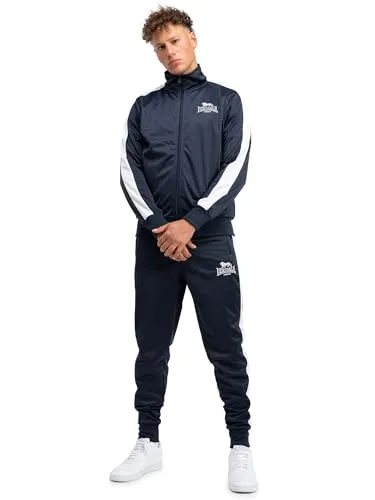 Lonsdale Mens PEMBER Training Suit, Dark Navy, XXL - Stylischer Trainingsanzug von Lonsdale mit Logodruck und kontrastfarbenen Streifen, ideal für sportliche Aktivitäten und Freizeit.