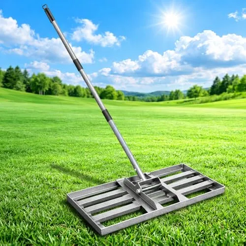 Rasen Nivellierrechen 43x26cm – Schwerlast Rasenrakel mit 145cm Griff