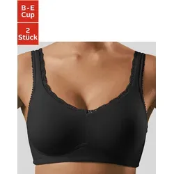 Soft-BH PETITE FLEUR, Damen, Gr. 95, Cup B, schwarz (schwarz, weiß), Jersey, Obermaterial: 85% Baumwolle, 10% Polyamid, 5% Elasthan, Basic, BHs Soft-BH, ohne Bügel, mit Spitzenkante