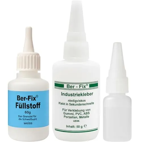 Ber-Fix Füllstoff Set L Schweißnaht Kleber aus Berlin aus 50g Industriekleber und 60g Granulat 2k Kleber extra stark Metall Kunststoff PVC ABS PLA