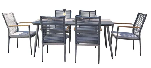 Outdoor Garten-Essgruppe GENUA, 7-tlg, Anthrazit-Grau, Aluminiumgestell - Essgruppen aus pflegeleichtem Aluminium mit edlem Oberflächenfinish, inklusive atmungsaktiven, schnell trocknenden Kissen für optimalen Komfort im Freien.