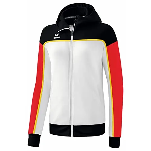 Erima Change Kapuzenjacke Damen weiß-schwarz, Größe 44 - Badmintonbekleidung Damen, stylische Kapuzenjacke mit optimalem Tragekomfort und modernem Design für sportliche Aktivitäten.