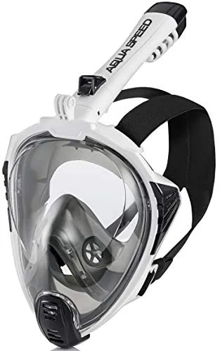 Aqua Speed Full Face Tauchermaske Erwachsene I Schnorchelmaske Tauchmaske mit Schnorchel I Maske mit Kamerahalterung + Mikrofaser Handtuch I Gr. S-M, 13.Schwarz/Weiß I Drift