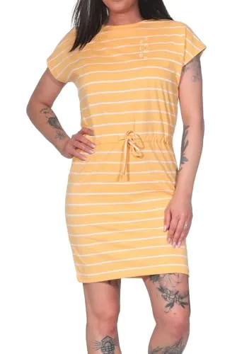 Elbsand Damen Jersey-Kleid ESWSellvie Kurzarm Shirtkleid mit Streifen 70721 00 Orange Haze+Bright White Stripe (087) L