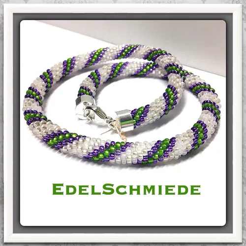 Edelschmiede925 Schlauchkette aus Glasperlen gehäkelt 925 Schließe