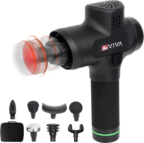 AsVIVA MGN1 Physiovibe Pro Massage Gun - Massagegerät mit 7 austauschbaren Köpfen, beheizbarem Aufsatz mit 3 Wärmestufen und bis zu 8 Stunden Akkulaufzeit für effektive Muskelentspannung und Regeneration.