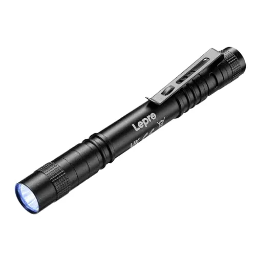 Lepro UV Taschenlampe, 365nm UV Lampe mit Clip, Batteriebetrieben Schwarzlicht Taschenlampe, Vielseitig & Tragbar Bernstein Lampe für Lecksuche, Haustierurin und Falschgeld-Erkennung