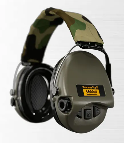 Sordin Supreme Pro X Kapsel-Gehörschutz - Camo Stoffband mit Schaumkissen - Atem-, Augen- & Gehörschutz, hochwertiger Gehörschutz mit SNR 25 dB für optimalen Lärmschutz bei Jagd und Sport.