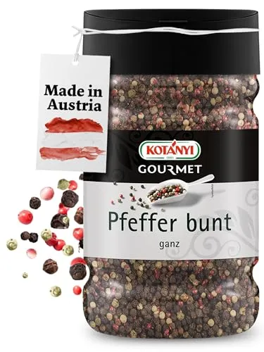 Kotanyi Bunte Pfeffermischung ganz | 570 g für Gastronomie - Feinste bunte Pfeffermischung für Großverbraucher, ideal für Gastronomie und Hotellerie. Mild im Geschmack und perfekt für vielfältige Gerichte. Hochwertige Gewürze für kulinarische Highlights.