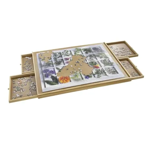 Bambelaa! Puzzletisch 1500 Teile mit 4 Schubladen Puzzlebrett mit Auszügen Tragbarer Puzzle Tisch für Erwachsene Puzzel Board Puzzleunterlage Puzzleboard Puzzlematte Aufbewahrung Holz ca. 90x67x4,5 cm