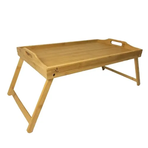 BEGRYF Betttablett aus Bambus 50 x 31 x 22 cm, Serviertablett mit klappbaren Beinen, Frühstückstablett mit Griffen, Laptoptisch Bambus, Tabletttisch für Bett und Sofa