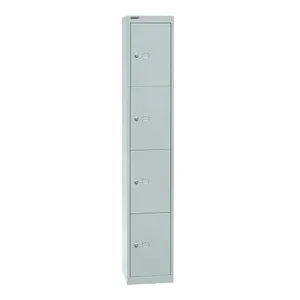 BISLEY Schließfachschrank lichtgrau CLK124645 mit 4 Fächern - Büromöbel mit 4 Schließfächern (30,5 x 30,5 x 180,2 cm) für sichere Aufbewahrung von Wertsachen. Ideal für Schulen und Sportstätten, mit Pulverbeschichtung für Langlebigkeit und Schutz.