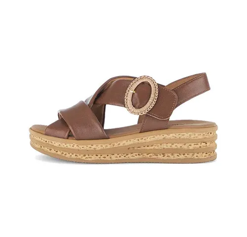 Gabor Keilsandalen für Damen - Komfortable Plateau-Schuhe - Elegante Damen Keilsandalen aus braunem Glattleder mit ca. 4,5 cm Absatzhöhe. Die natürliche Kork-Plattform bietet hohen Tragekomfort. Perfekt für entspannte Freizeitlooks an warmen Tagen.