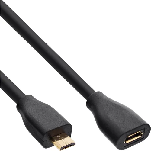 InLine Micro-USB Verl., USB 2.0 Micro-B ST/BU, schwarz, vergoldete Kont., 5m, 5 m, Micro-USB B, Micro-USB B, USB 2.0, Stecker/Buchse, Schwarz