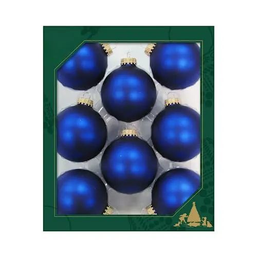 ORIGINAL LAUSCHAER Christbaumschmuck Kugeln 8er Set - Satin königsblau mit goldenem Krönchen - Weihnachtsbaumkugeln - 8er Set in uni matt satin königsblau, mundgeblasen und hochwertig versilbert, inklusive 50 GRATIS Schnellaufhänger für eine einfache Dekoration.