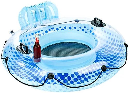 infactory Schwimmsessel: Aufblasbarer Schwimmring mit Rückenlehne und Getränkehalter (Schwimmring Erwachsene, Schwimmreifen für Erwachsene, Schlauchboot)