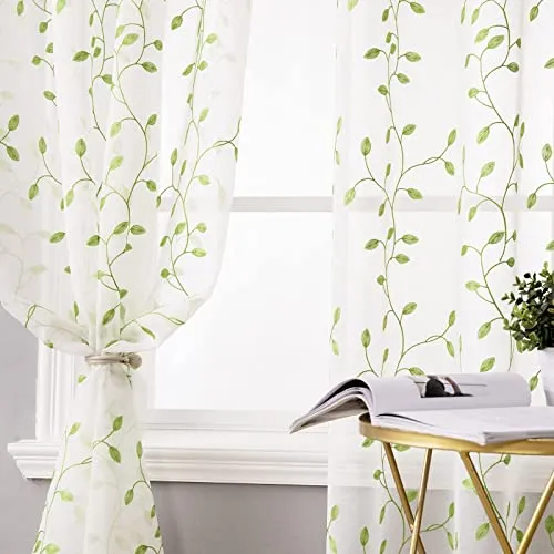 MIULEE Vorhang Voile Blumen Stickerei Vorhänge mit Ösen transparent Gardine 2 Stücke Ösenvorhang Gaze paarig schals Fensterschal für Wohnzimmer Schlafzimmer 225 cm x 140 cm(H x B) 2er-Set