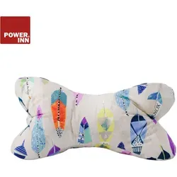 POWER INN Leseknochen – Bequemes Lesekissen - Kopfkissen & Körperkissen, ca. 46x25 cm, beige gemustert mit bunten Federn, ideal zum Entspannen und Lesen, pflegeleicht bei 30°C maschinenwaschbar.