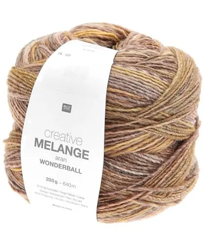 Produktbild Rico Design Creative Melange Aran Wonderball oliv Mix Farbe 20, Farbverlaufswolle Nadelstärke 5 mm zum Stricken oder Häkeln, Wolle 200g Knäuel