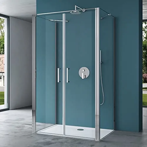 Mai & Mai Duschkabine U-Form 80x90 - Elegante Duschabtrennung mit 8mm ESG-Sicherheitsglas und Hebe-Senkmechanismus für einfachen Zugang. Ideal für moderne Badezimmer und bietet eine Ausgleichsmöglichkeit bis 15mm.