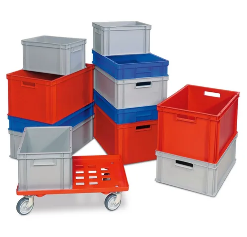 BRB-Lagertechnik Aufbewahrungsbox BRB 12er SPAR-Set Euro-Behälter 600x400/400x300 mm + Transportroller, Industriequalität, stoßfest, robust und formstabil