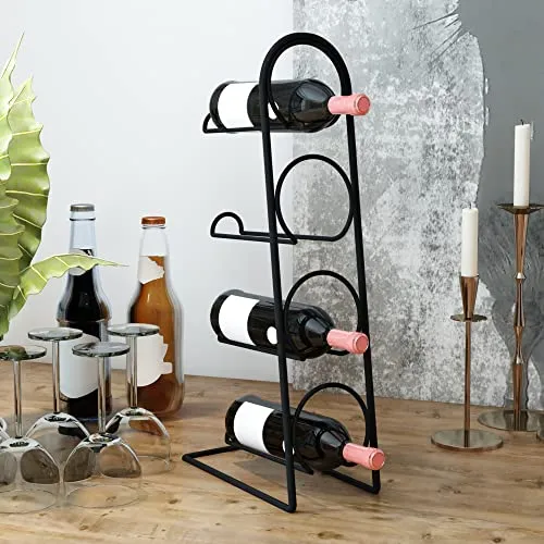 [en.casa] Weinregal Anchamps Flaschenregal 43,5 x 11,5 x 21 cm Weinschrank für 4 Flaschen Aufbewahrung für Weinflaschen aus Metall Flaschenhalter Flaschenablage Schwarz