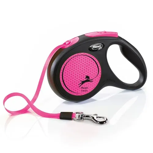 flexi® Neon M Gurt 5 m schwarz/neon-pink – Roll-Leine für Hunde bis 25 kg - Hochwertige Roll-Leine für Hunde bis 25 kg. Mit innovativer Technik und ergonomischem Griff für mehr Komfort beim Spaziergang. 100% Made in Germany – Qualität, auf die Sie sich verlassen können.