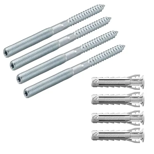 Fischer STS Schraubensatz Doppelgewinde M8 x 90 mit Dübel SX Plus, zur Befestigung von Halsbändern auf Mauerwerk oder direkt auf Holz, Torx-Aufdruck, Innensechskant, 567615
