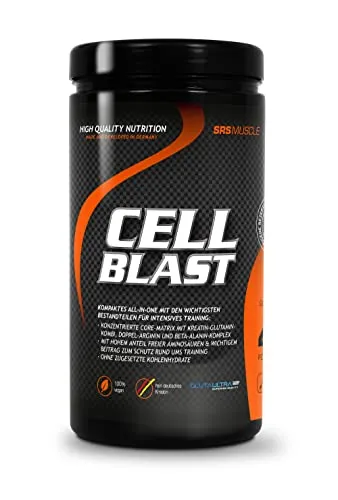 SRS Muscle - Cell Blast, 800 g, Orange | All-in-One Kreatin- und Aminosäuren-Supplement - Sportnahrung mit hochwertigem Creapure®, Glutamin und Beta-Alanin, ideal für Lean Muscle Aufbau ohne zugesetzte Kohlenhydrate, perfekt für Softgainer und Profi-Athleten.