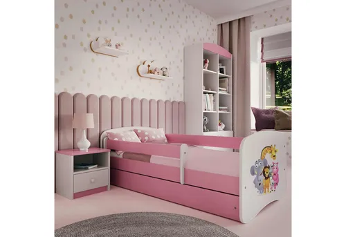 Raumhirsch Furniture Kinderbett Zoo, Rosa, 90x180 cm - Kinderzimmermöbel mit abnehmbarer Schutzschiene für maximale Sicherheit und praktischer Schublade für Stauraum. Hochwertige Materialien und modernes Design für ein gemütliches Kinderzimmer.