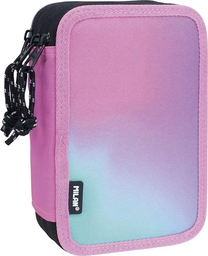 Plumier 3 Etagen mit Sunset Inhalt, Rosa MILAN® - Stiftköcher mit 3 Etagen für optimale Ordnung und schnellen Zugriff auf Schulmaterial. Inspiriert von Farbverläufen der Dämmerung, inklusive umfangreicher Ausstattung für kreatives Lernen.