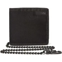 Pacsafe Rfidsafe Z100 Bifold Geldbörse - Schwarz - Reisegeldbeutel mit RFID-Schutz, abnehmbarer Kette und durchdachter Innenaufteilung für sicheres und organisiertes Reisen.