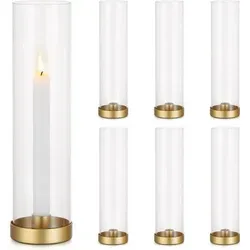 Romadedi Kerzenständer Gold Metall mit Glaszylinder – 6er Set - Verleihen Sie Ihrem Esstisch mit dem Romadedi Kerzenständer Gold Metall ein elegantes Ambiente. Das 6er Set kombiniert einen stabilen Metallsockel mit einem hochwertigen Glaszylinder und eignet sich ideal für verschiedene Kerzenarten.