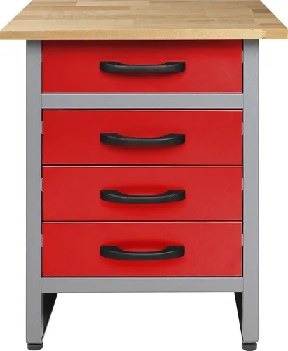 ONDIS24 Werkbank Bernd, höhenverstellbar mit 4 Schubladen - Hobbywerkbank mit verstellbaren Füßen, belastbar bis 340 kg, ideal für Werkstätten und Heimwerkerprojekte. Maße: 60x60x85 cm, in rot/anthrazit.