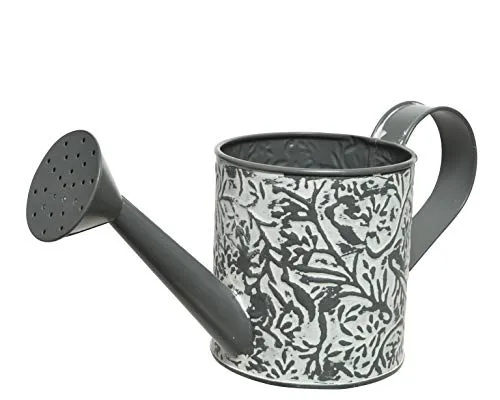 Gießkanne Vase Blumenkanne Krug Landhaus Muster Zink hellgrau Höhe 29 Weite 11 cm Höhe 13 cm