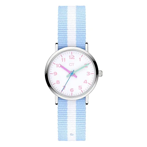Cool Time Kids Armbanduhr mit Nylon Armband (blau/weiß) - Armbanduhren für Jungen, hochwertige Kinderuhr mit klarem Zifferblatt und robustem Textilband; ideal als Geschenk und Hingucker in der Schule.