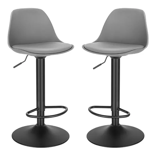 EUGAD Barhocker 2er Set, für Bar Küchen & Esszimmer, 360° drehbarer höhenverstellbar, Barstuhl mit Rückenlehne Fußstütze, aus PU, Grau